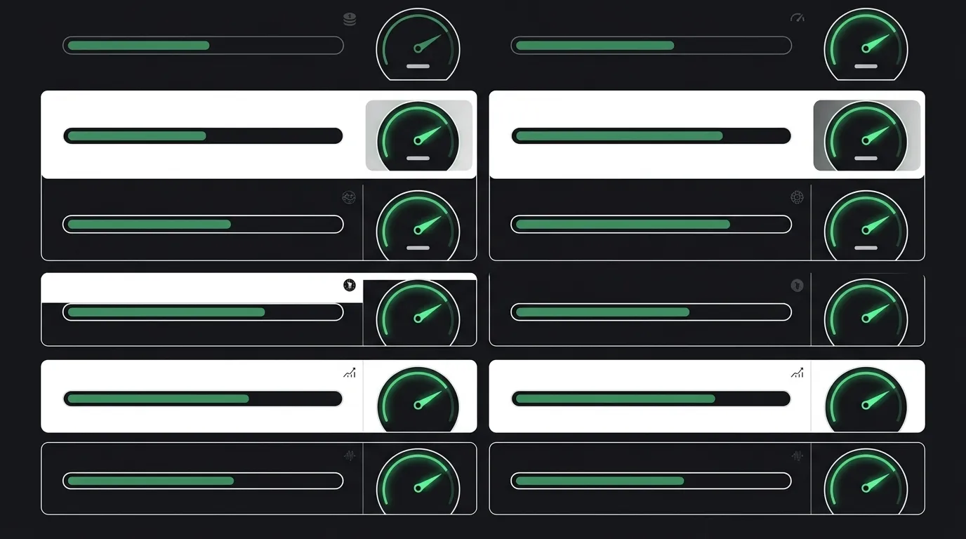 A model ranking table where every row carries both a capability bar and a green speed gauge, showing speed and intelligence as co-equal axes