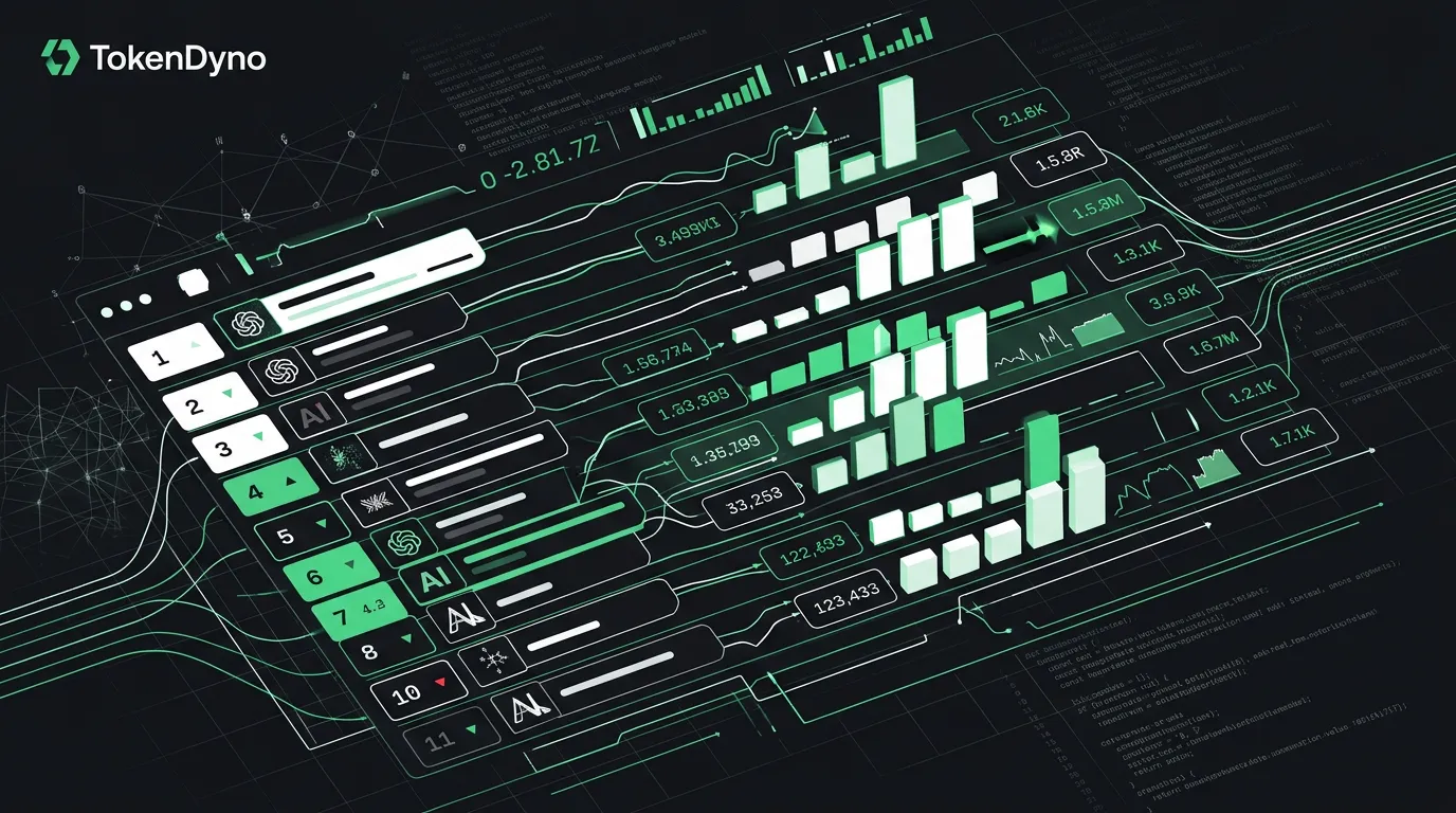 A live benchmark leaderboard with ranked rows reshuffling as fresh tokens-per-second data streams in